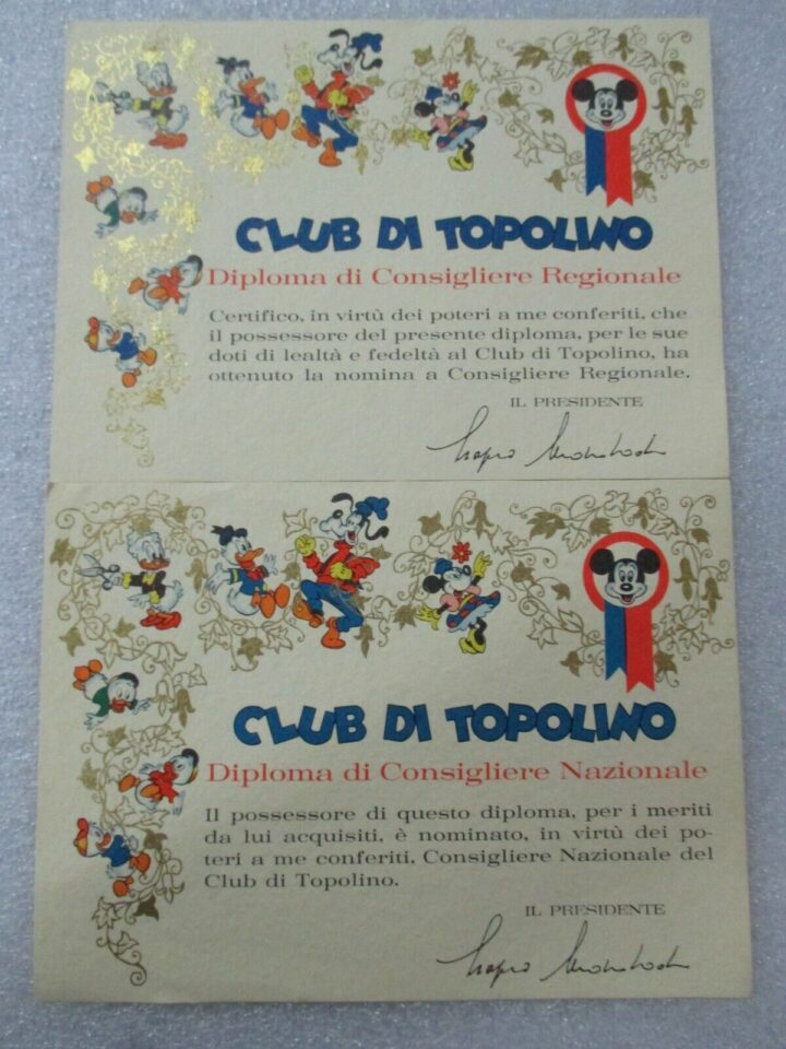 Club Di Topolino - Serie Completa 7 Diplomi Da Socio A Governatore
