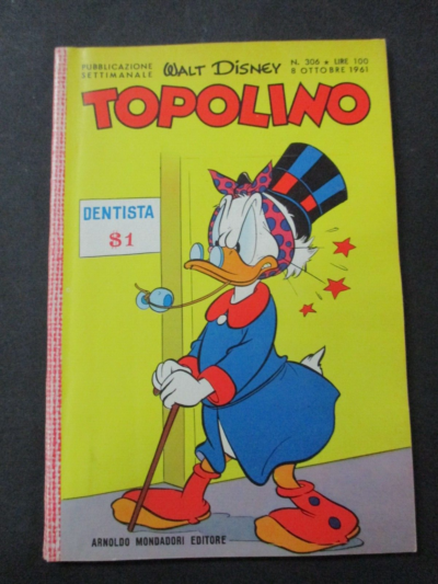 Topolino N° 306 + Figurine E Bollino - 8 Ottobre 1961 - Originale - Ottimo