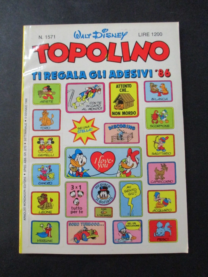 Topolino N° 1571 Copertina Adesiva - Mondadori 1986