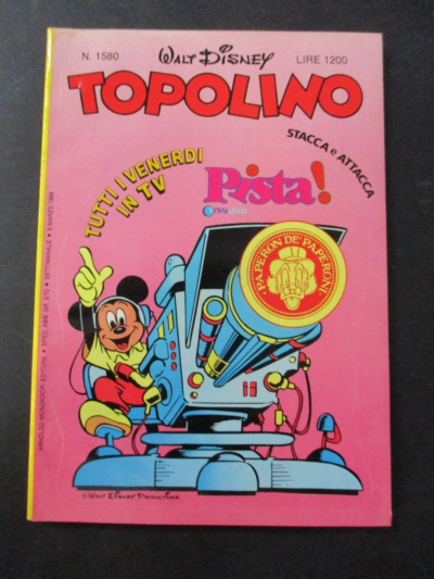 Topolino N° 1580 Copertina Adesiva - Mondadori 1986