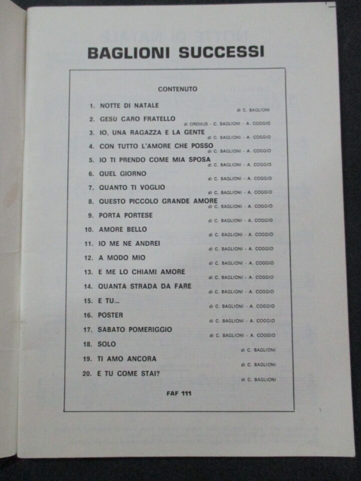 Claudio Baglioni - Baglioni Successi - Spartiti + Testi